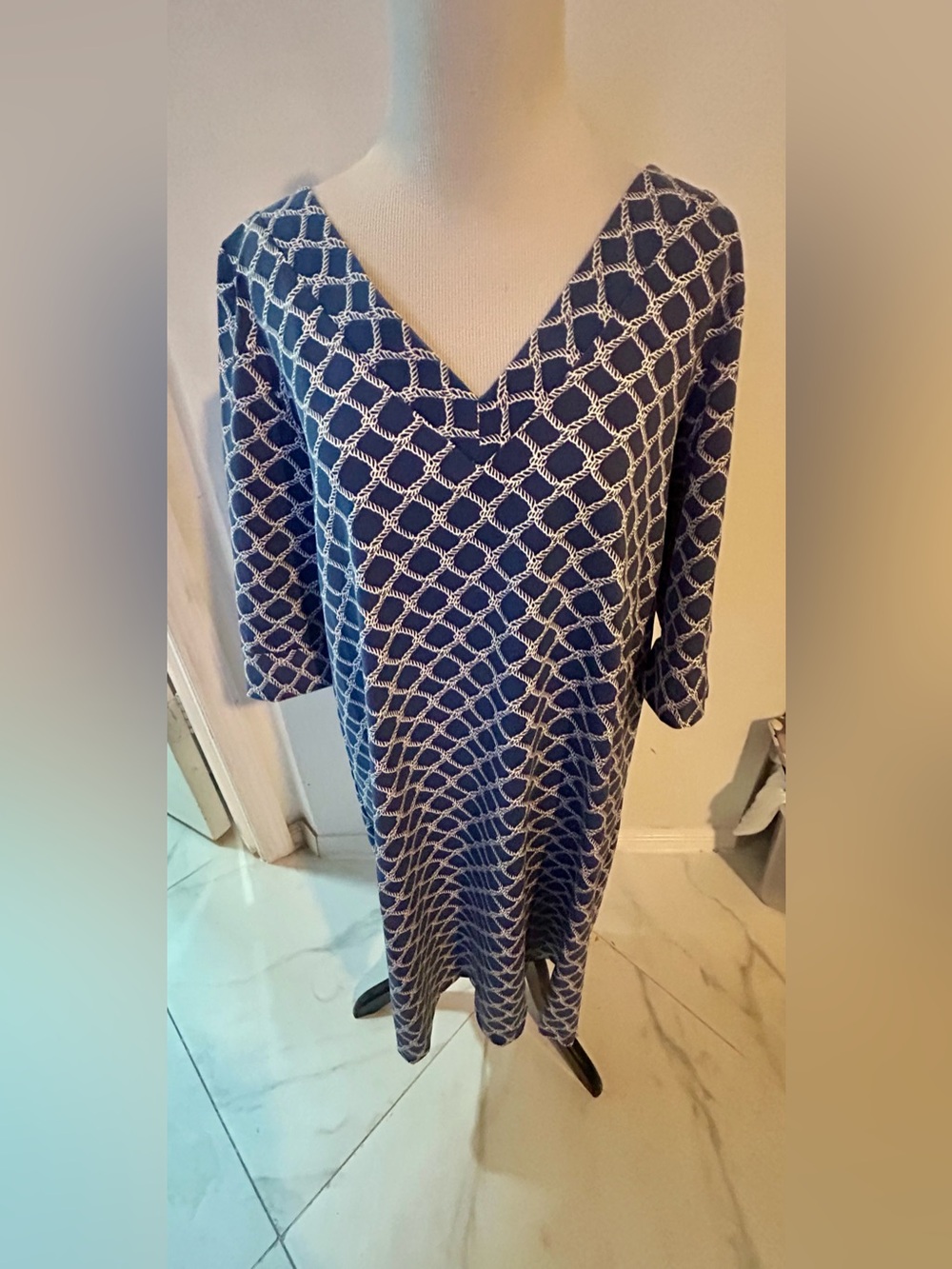 Sailor Sailor Dress XL Blue White 3/4 Nautical  V Neck Rope Lucille 3/4 UPF 50+